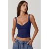 QINSEN Women’s V Neck Tank Tops Double Lined Adjustable Strap Camisole Shirt(Estate Blue)