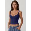 QINSEN Women’s V Neck Tank Tops Double Lined Adjustable Strap Camisole Shirt(Estate Blue)