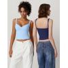 QINSEN Women’s V Neck Tank Tops Double Lined Adjustable Strap Camisole Shirt(Estate Blue)