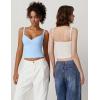 QINSEN Women’s V Neck Tank Tops Double Lined Adjustable Strap Camisole Shirt(Light Blue)