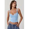QINSEN Women’s V Neck Tank Tops Double Lined Adjustable Strap Camisole Shirt(Light Blue)