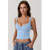 QINSEN Women’s V Neck Tank Tops Double Lined Adjustable Strap Camisole Shirt(Light Blue)