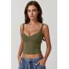 QINSEN Women’s V Neck Tank Tops Double Lined Adjustable Strap Camisole Shirt(Olive Green)