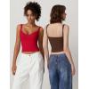QINSEN Women’s V Neck Tank Tops Double Lined Adjustable Strap Camisole Shirt(Red)