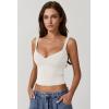 QINSEN Women’s V Neck Tank Tops Double Lined Adjustable Strap Camisole Shirt(White)