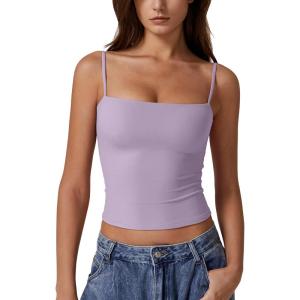 QINSEN Women’s Double Lined Basic Tank Top Adjustable Spaghetti Straps Sleeveless Camisole Shirts(Purple)