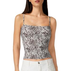 QINSEN Women’s Double Lined Basic Tank Top Adjustable Spaghetti Straps Sleeveless Camisole Shirts(Zebra)