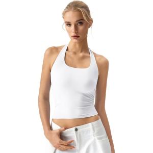 QINSEN Womens Halter Top Double Lined Tank Top Sleeveless Open Back Slim fit Going Out Tops(White)