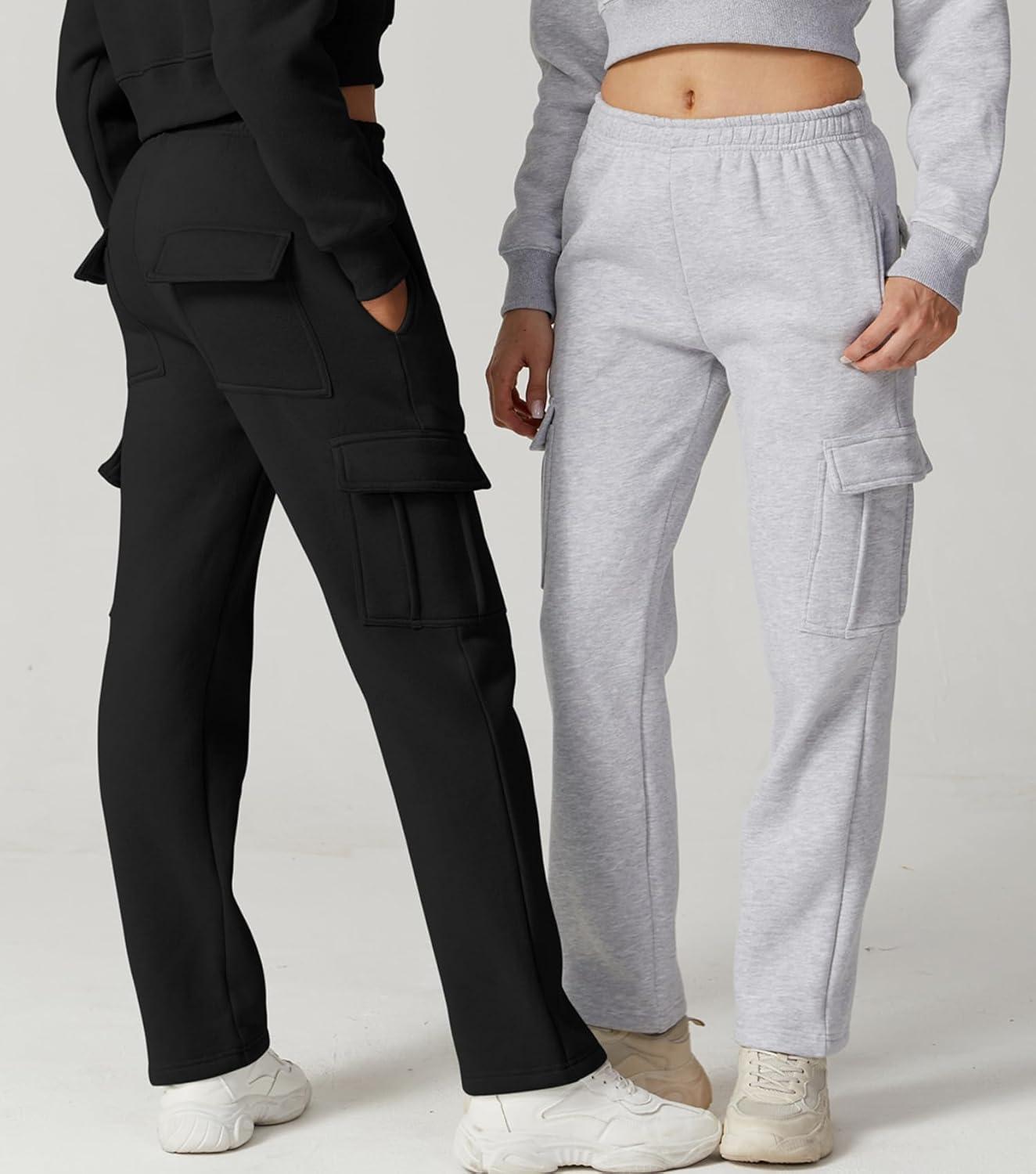 imageQINSEN Womens Medium Waist Baggy Elastic Waist Sweatpants Casual Fleece Long Pants with PocketsBlack