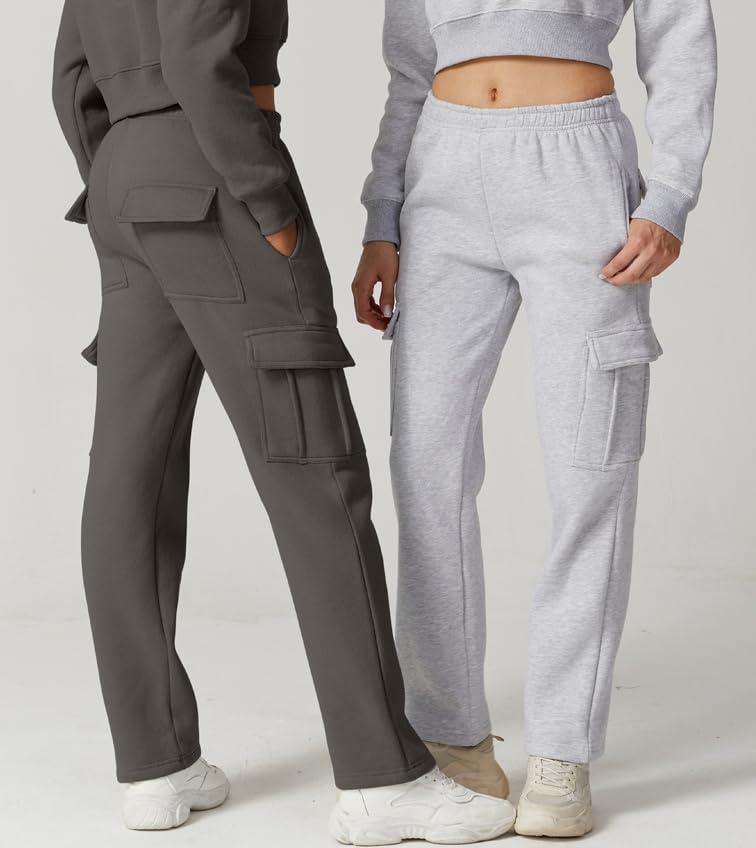 imageQINSEN Womens Medium Waist Baggy Elastic Waist Sweatpants Casual Fleece Long Pants with PocketsCharcoal Grey