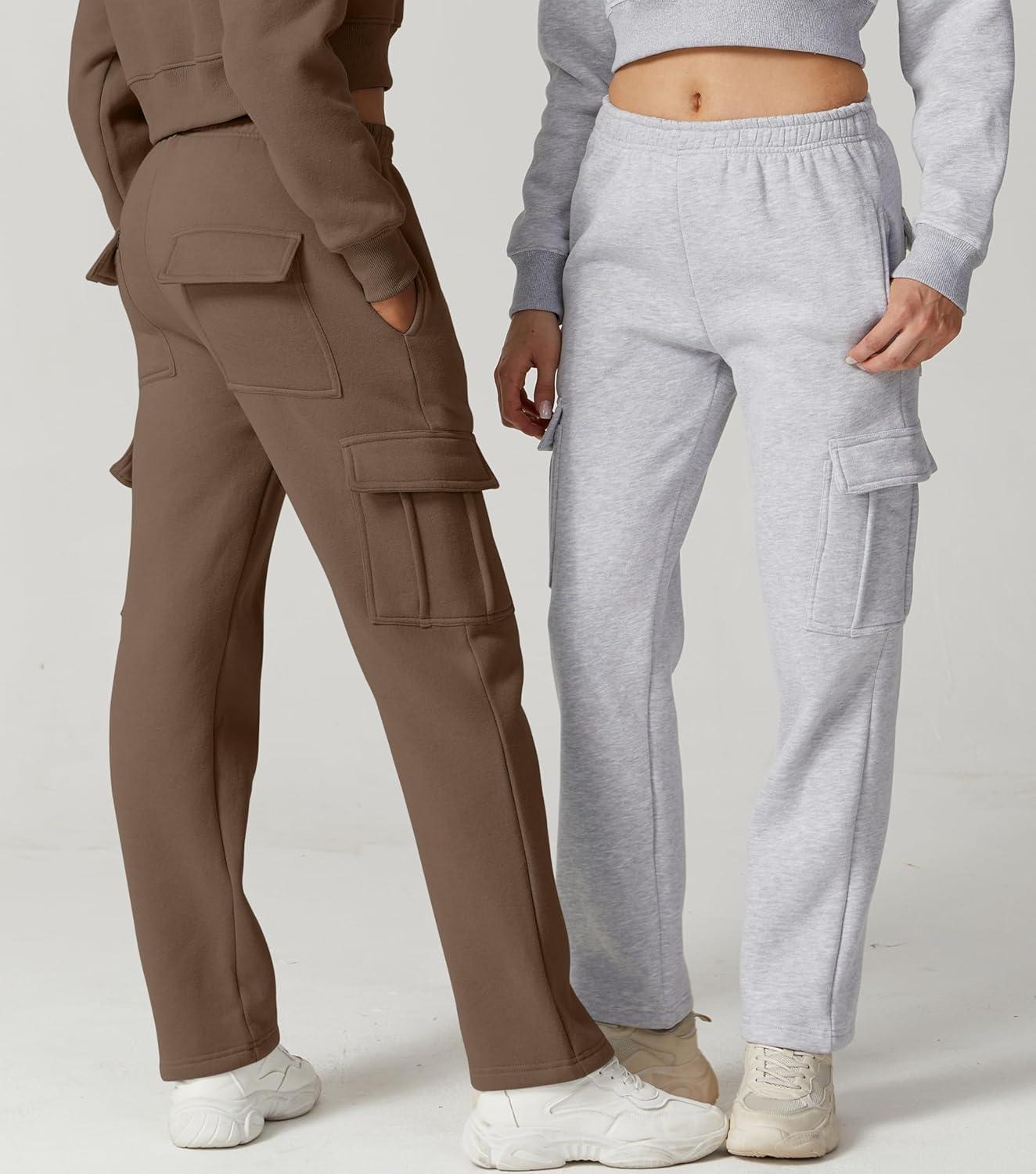 imageQINSEN Womens Medium Waist Baggy Elastic Waist Sweatpants Casual Fleece Long Pants with PocketsChestnut