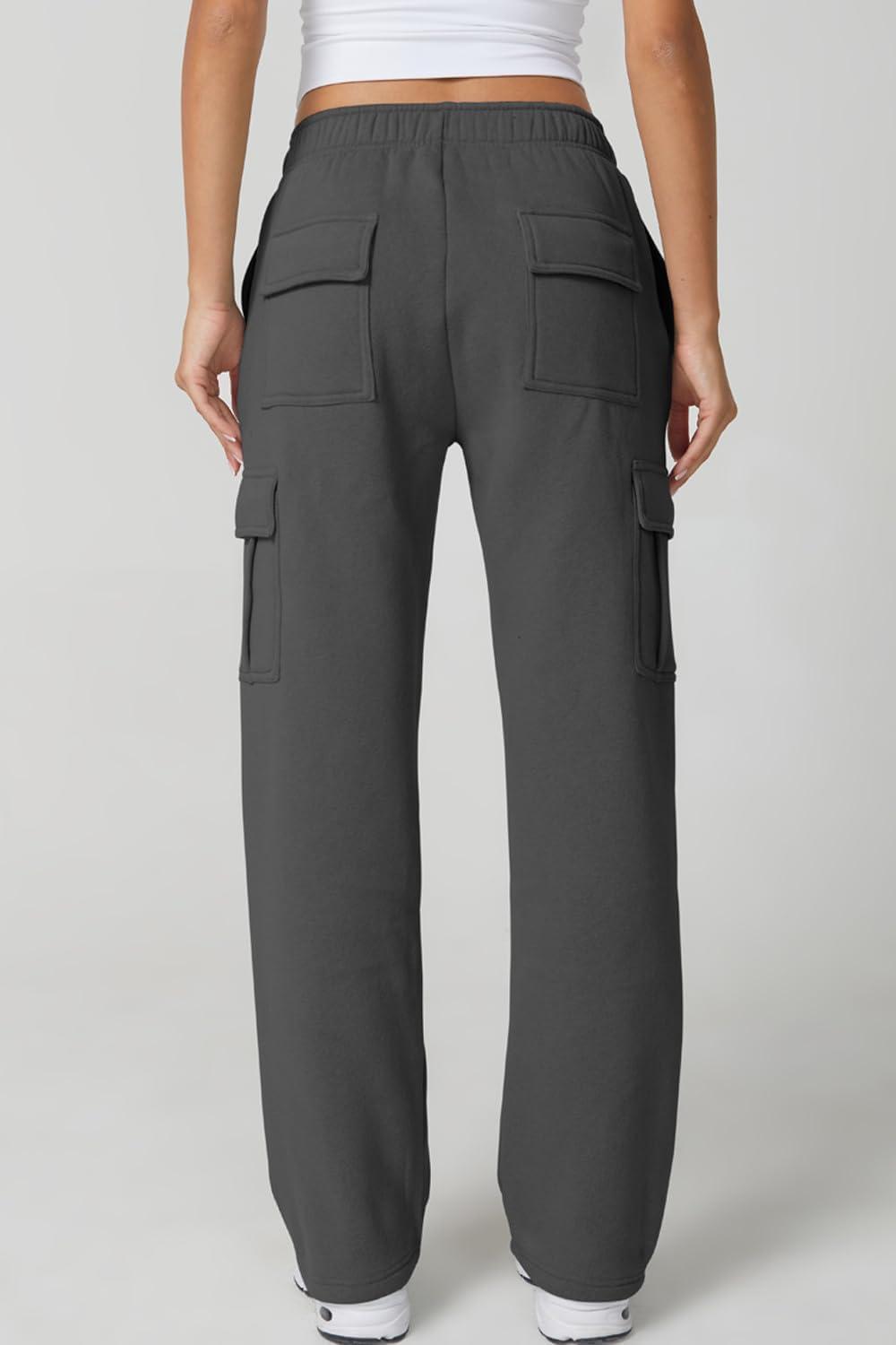 imageQINSEN Womens Medium Waist Baggy Elastic Waist Sweatpants Casual Fleece Long Pants with PocketsDark Grey
