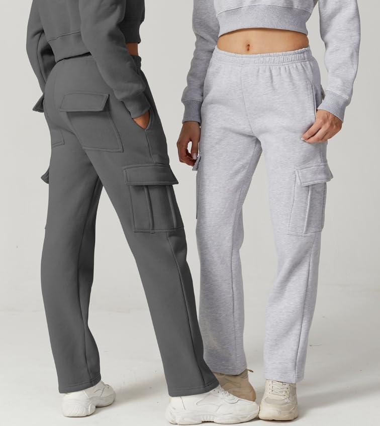 imageQINSEN Womens Medium Waist Baggy Elastic Waist Sweatpants Casual Fleece Long Pants with PocketsDark Grey