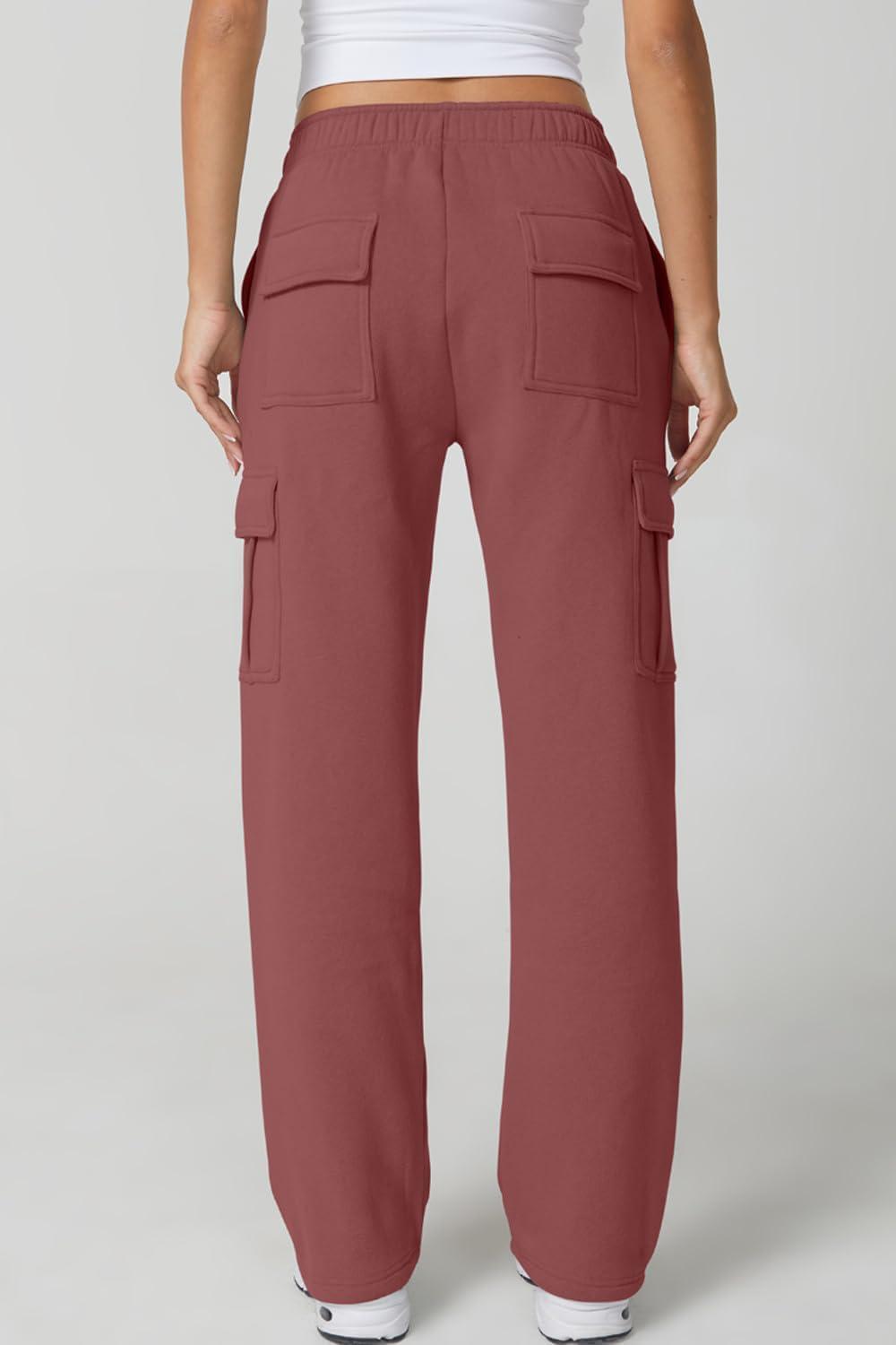 imageQINSEN Womens Medium Waist Baggy Elastic Waist Sweatpants Casual Fleece Long Pants with PocketsDusty Rose