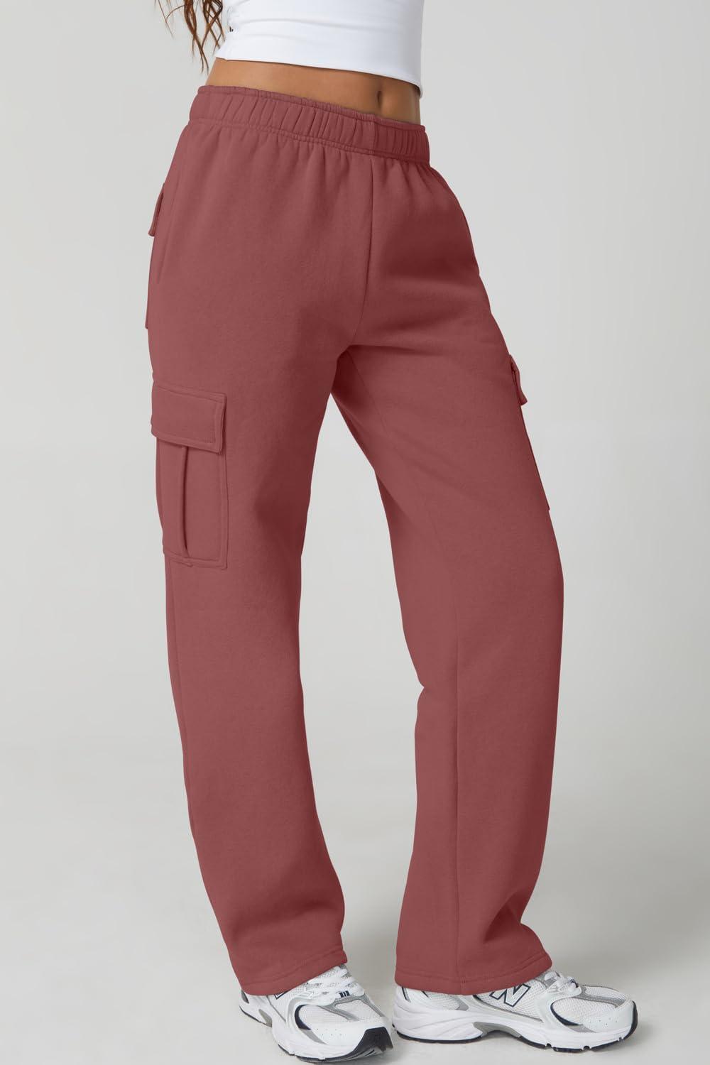 imageQINSEN Womens Medium Waist Baggy Elastic Waist Sweatpants Casual Fleece Long Pants with PocketsDusty Rose