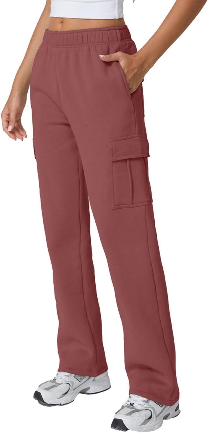 imageQINSEN Womens Medium Waist Baggy Elastic Waist Sweatpants Casual Fleece Long Pants with PocketsDusty Rose
