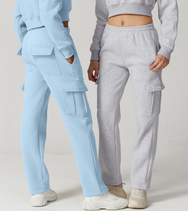 imageQINSEN Womens Medium Waist Baggy Elastic Waist Sweatpants Casual Fleece Long Pants with PocketsLight Blue