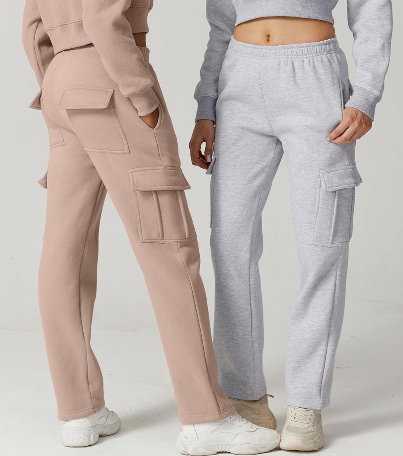 imageQINSEN Womens Medium Waist Baggy Elastic Waist Sweatpants Casual Fleece Long Pants with PocketsMushroom