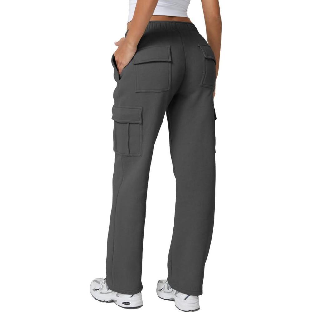 imageQINSEN Womens Medium Waist Baggy Elastic Waist Sweatpants Casual Fleece Long Pants with PocketsDark Grey
