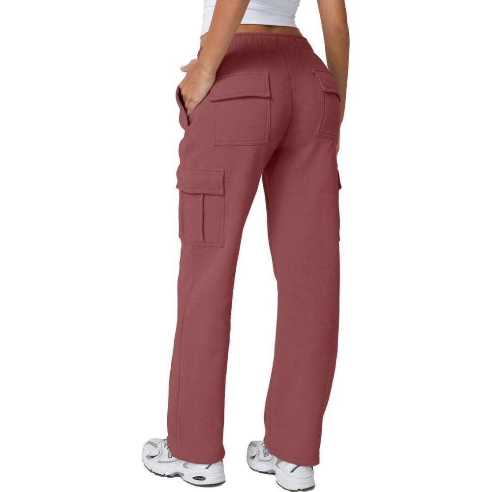 imageQINSEN Womens Medium Waist Baggy Elastic Waist Sweatpants Casual Fleece Long Pants with PocketsDusty Rose