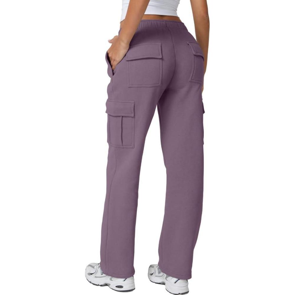imageQINSEN Womens Medium Waist Baggy Elastic Waist Sweatpants Casual Fleece Long Pants with PocketsLavender