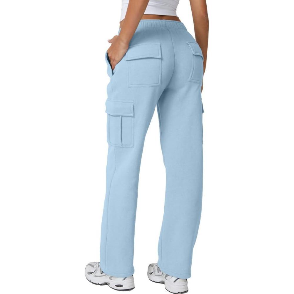 imageQINSEN Womens Medium Waist Baggy Elastic Waist Sweatpants Casual Fleece Long Pants with PocketsLight Blue