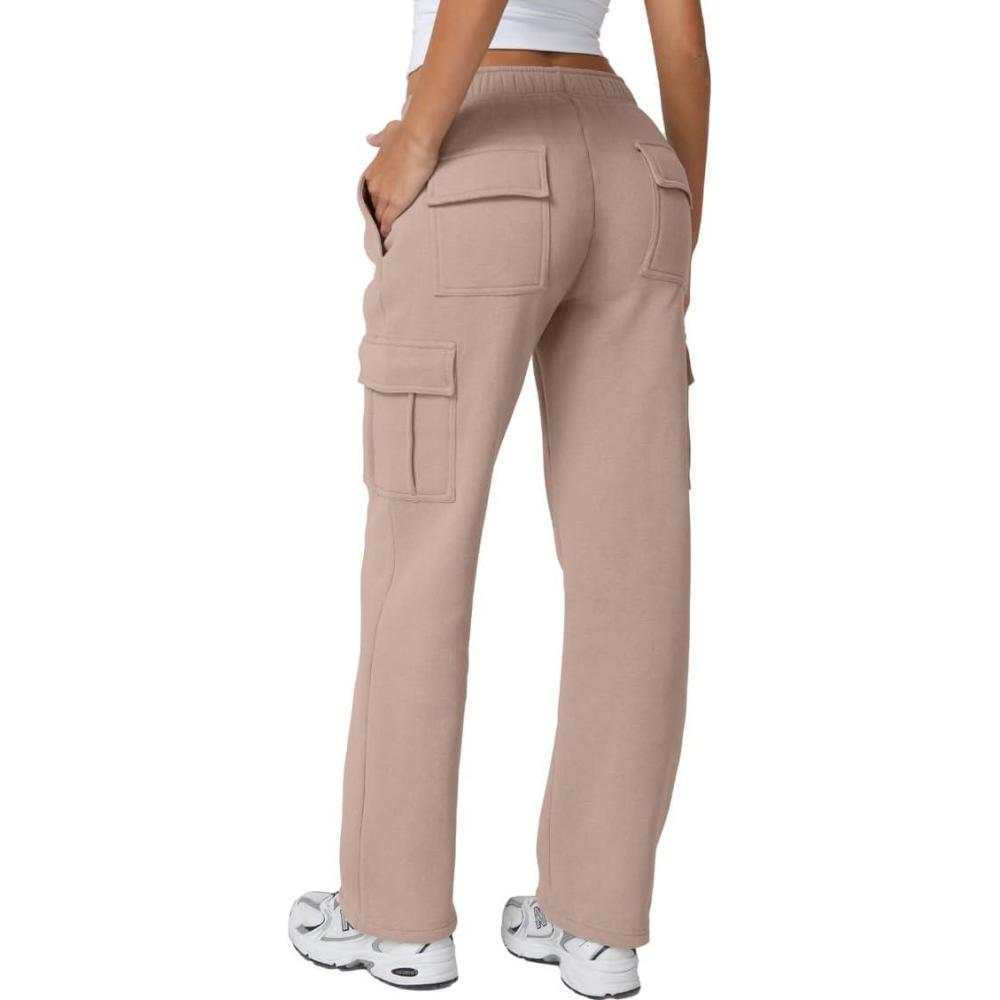 imageQINSEN Womens Medium Waist Baggy Elastic Waist Sweatpants Casual Fleece Long Pants with PocketsMushroom