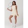 QINSEN Womens Crew Neck Tennis Dress Sleeveless Side Slit Golf Athletic Dress Build in Shorts with Pockets(Beige)