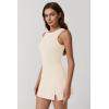 QINSEN Womens Crew Neck Tennis Dress Sleeveless Side Slit Golf Athletic Dress Build in Shorts with Pockets(Beige)