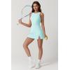 QINSEN Womens Crew Neck Tennis Dress Sleeveless Side Slit Golf Athletic Dress Build in Shorts with Pockets(Blue Glass)