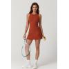 QINSEN Womens Crew Neck Tennis Dress Sleeveless Side Slit Golf Athletic Dress Build in Shorts with Pockets(Brick Red)