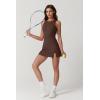 QINSEN Womens Crew Neck Tennis Dress Sleeveless Side Slit Golf Athletic Dress Build in Shorts with Pockets(Brown)