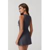 QINSEN Womens Crew Neck Tennis Dress Sleeveless Side Slit Golf Athletic Dress Build in Shorts with Pockets(Deep Grey)