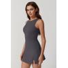 QINSEN Womens Crew Neck Tennis Dress Sleeveless Side Slit Golf Athletic Dress Build in Shorts with Pockets(Deep Grey)