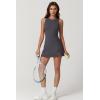 QINSEN Womens Crew Neck Tennis Dress Sleeveless Side Slit Golf Athletic Dress Build in Shorts with Pockets(Deep Grey)