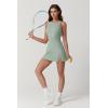 QINSEN Womens Crew Neck Tennis Dress Sleeveless Side Slit Golf Athletic Dress Build in Shorts with Pockets(Green)