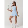 QINSEN Womens Crew Neck Tennis Dress Sleeveless Side Slit Golf Athletic Dress Build in Shorts with Pockets(Light Blue)