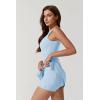QINSEN Womens Crew Neck Tennis Dress Sleeveless Side Slit Golf Athletic Dress Build in Shorts with Pockets(Light Blue)