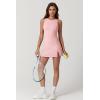 QINSEN Womens Crew Neck Tennis Dress Sleeveless Side Slit Golf Athletic Dress Build in Shorts with Pockets(Pink)