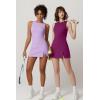 QINSEN Womens Crew Neck Tennis Dress Sleeveless Side Slit Golf Athletic Dress Build in Shorts with Pockets(Striking Purple)