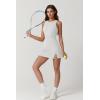 QINSEN Womens Crew Neck Tennis Dress Sleeveless Side Slit Golf Athletic Dress Build in Shorts with Pockets(White)
