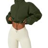 QINSEN Women’s Full Zip Fleece Short Jacket Warm Winter Long Sleeve Stand Collar Sherpa Crop Coat(Army Green)