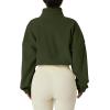 QINSEN Women’s Full Zip Fleece Short Jacket Warm Winter Long Sleeve Stand Collar Sherpa Crop Coat(Army Green)