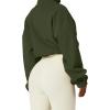 QINSEN Women’s Full Zip Fleece Short Jacket Warm Winter Long Sleeve Stand Collar Sherpa Crop Coat(Army Green)