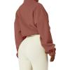 QINSEN Women’s Full Zip Fleece Short Jacket Warm Winter Long Sleeve Stand Collar Sherpa Crop Coat(Auburn)