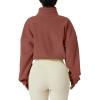 QINSEN Women’s Full Zip Fleece Short Jacket Warm Winter Long Sleeve Stand Collar Sherpa Crop Coat(Auburn)