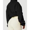 QINSEN Women’s Full Zip Fleece Short Jacket Warm Winter Long Sleeve Stand Collar Sherpa Crop Coat(Black)