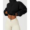 QINSEN Women’s Full Zip Fleece Short Jacket Warm Winter Long Sleeve Stand Collar Sherpa Crop Coat(Black)