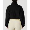 QINSEN Women’s Full Zip Fleece Short Jacket Warm Winter Long Sleeve Stand Collar Sherpa Crop Coat(Black)