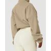 QINSEN Women’s Full Zip Fleece Short Jacket Warm Winter Long Sleeve Stand Collar Sherpa Crop Coat(Camel)